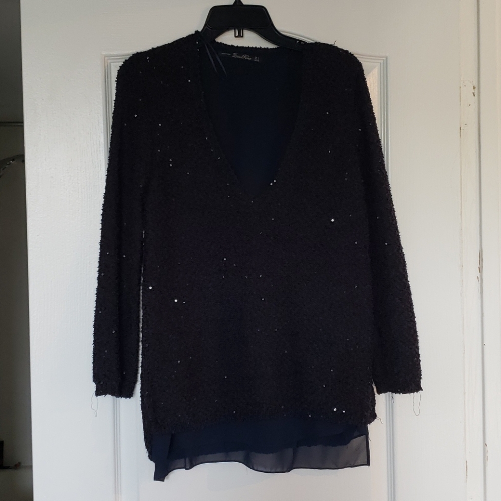 Zara Knit Navy Sparkle Sweater